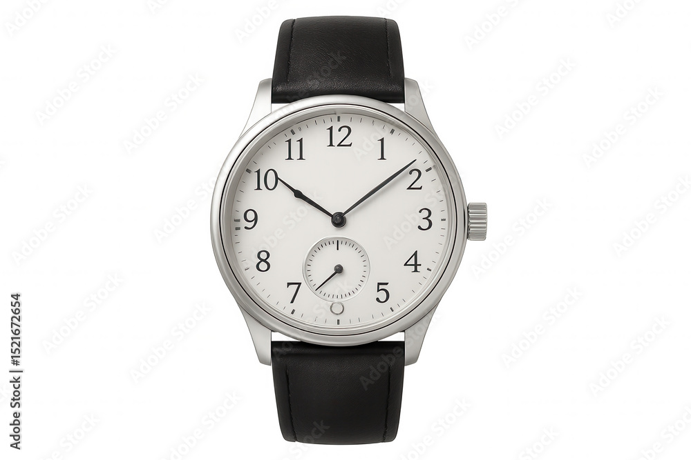 Classic wristwatch with black leather strap on a transparent background Classic wristwatch with black leather strap on a transparent background