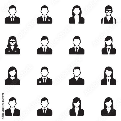 Business people icon set with avatars and silhouettes of men and women in office suits for web and design use