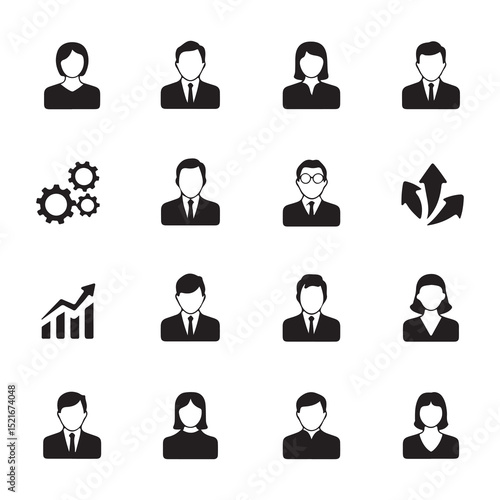 Business people icon set with avatars and symbols for office and team use