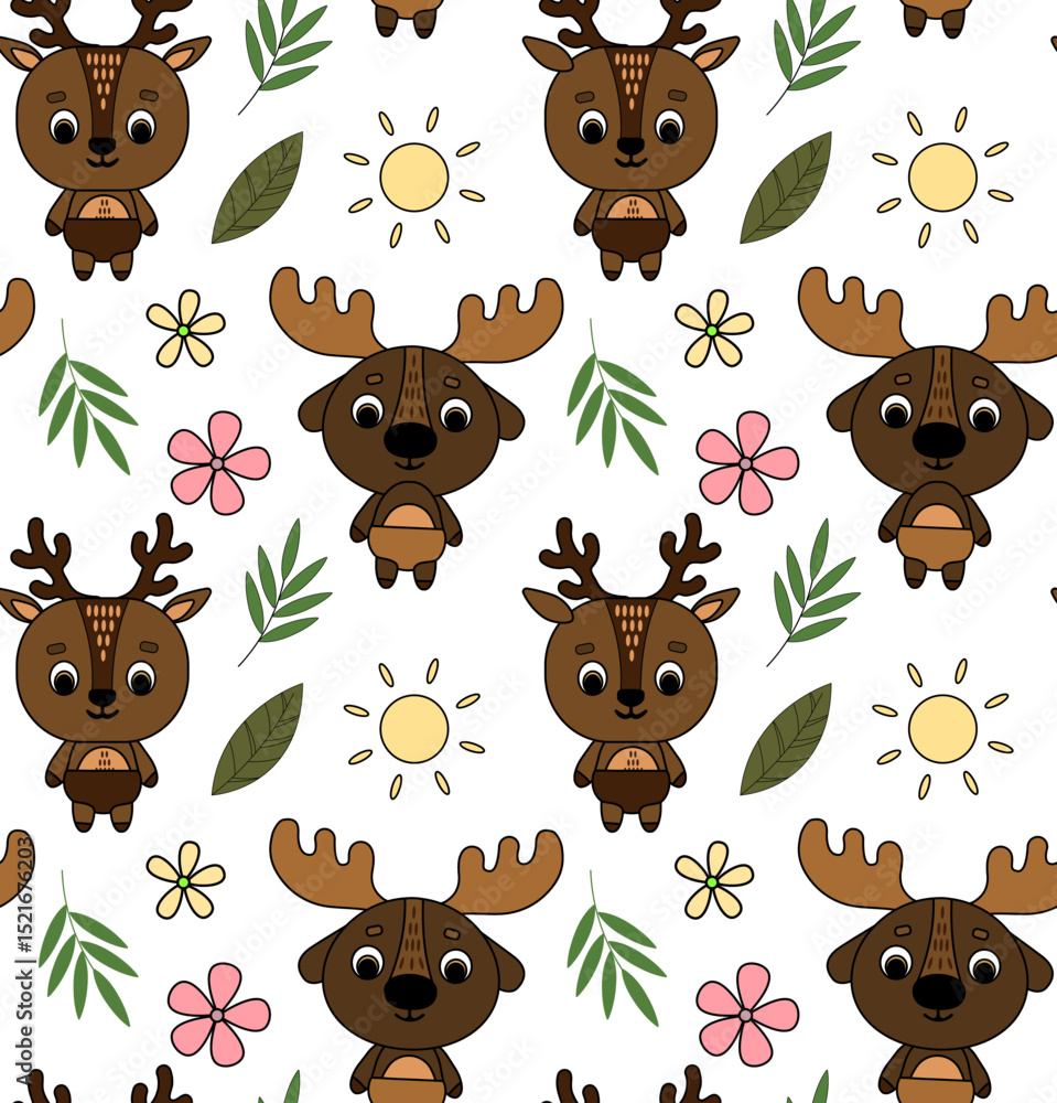 Fototapeta premium Seamless pattern with steppe animals in flat style.