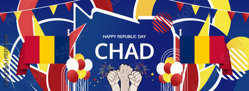 Chad Republic Day modern greeting banner. 28 November Happy Chad National Day. Festive horizontal background with flag colors, great for carnival poster, celebrations, holidays flash sale