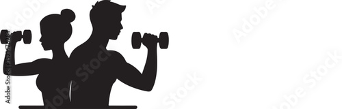 Couple's Fitness Strength Training and Weightlifting Silhouettes