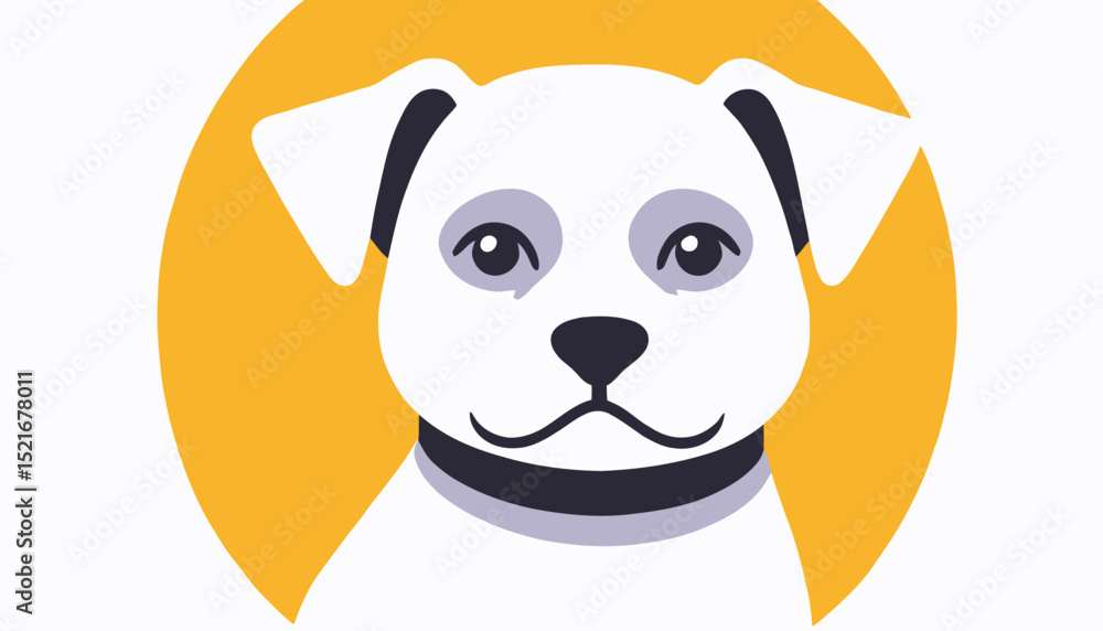 Obraz premium Adorable Cartoon Dog Portrait - Cute White Puppy with Big Eyes - Dog Illustration with Yellow Background - Perfect for Kids Content