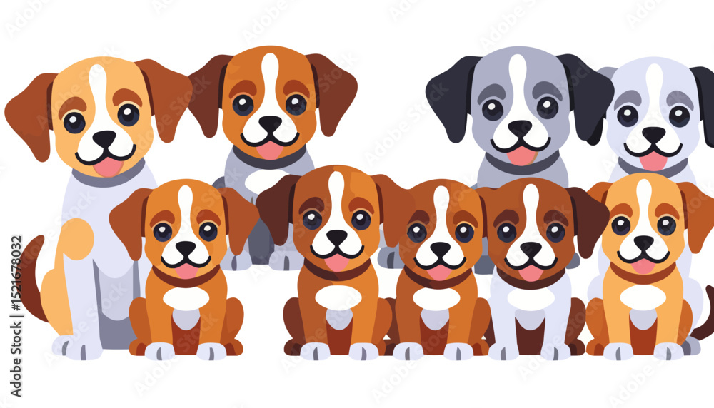 Obraz premium Adorable Cartoon Puppies-Cute Dog Illustration-Colorful Puppy Lineup-Animal Graphics-Playful Puppy Art-Dog Breed Clipart-Happy Puppy Faces-Dog Cartoon Image