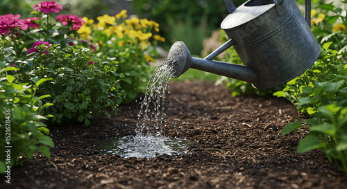 Greywater being reused to water garden plants, sustainable water practice.