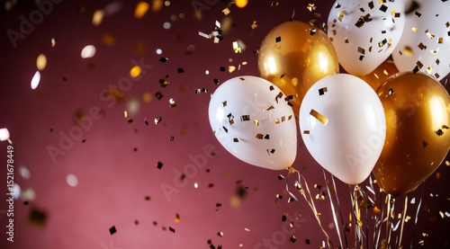 Celebrate With Gold and White Balloons and Confetti Filling the Air During a ...