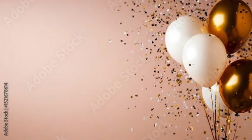 Celebrate With Gold and White Balloons and Confetti Filling the Air During a ...