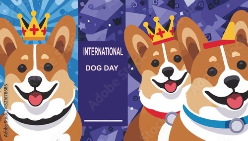 Celebrate International Dog Day with Adorable Corgis - Cute Puppies Wearing Crowns Illustration - Show Your Love for Dogs This Dog Day - Adorable Dogs