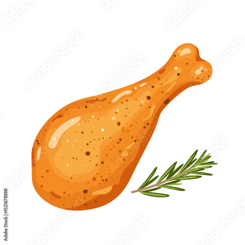 Roasted chicken thigh with fresh herbs, illustration isolated