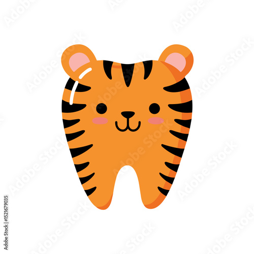 Tiger style molar character icon for children’s dental posters