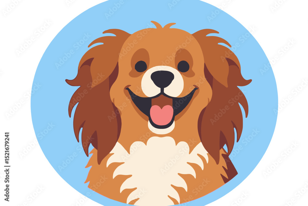 Obraz premium Cute Cartoon Dog Illustration-Happy Dog with Brown Fur and Blue Background-Friendly Pet Icon for Kids-Animal Mascot Image for Websites