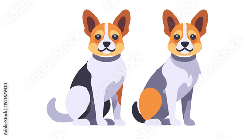 Cute Cartoon Dogs Illustration - Two Adorable Puppies Sitting - Perfect for Children's Designs and Dog Lovers- Animal Mascot Vector Art