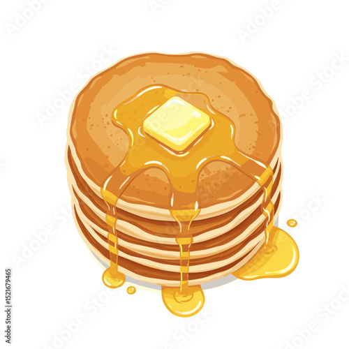 Illustration Stacked American Pancake with Dripping Honey