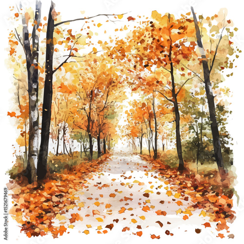 Fallen Leaves Cover Path, watercolor illustration vector, high quality, isolated on a white background.