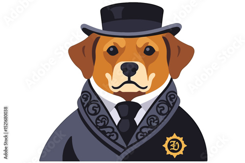Dapper Dog Vector Illustration-Sophisticated Canine Character in Formal Attire with Top Hat-Elegant Pet Portrait for Design Projects-Unique Dog Art for Download