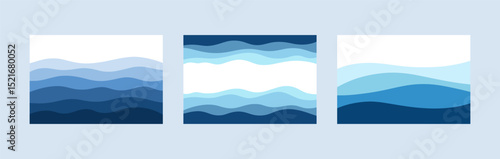 Blue sea waves on a white background. Endless undulating water shapes, abstract background, flat design, vector. A modern minimalistic element for a banner, label, poster with a place for text