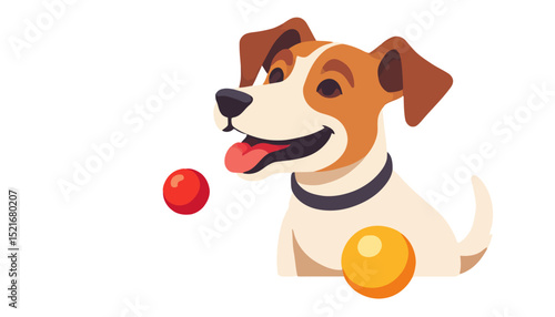 Happy Dog Playing with Balls Vector Illustration - Cute Jack Russell Terrier Cartoon - Fun Dog Graphic for Kids and Pet Lovers- Dog illustration