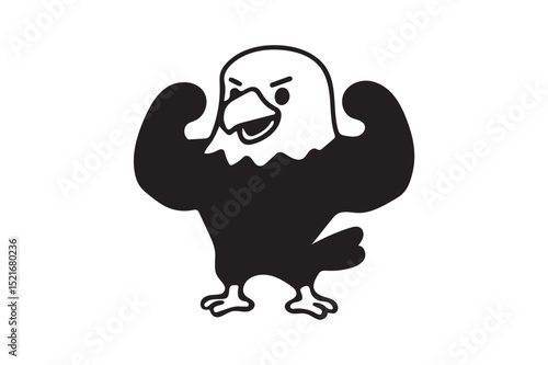 Cute eagle body builder icon on white background.