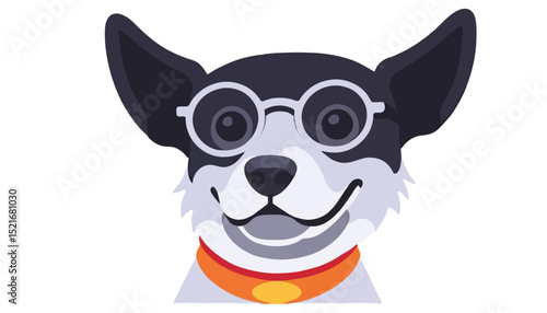 Cute Dog with Glasses Vector Illustration-Adorable Cartoon Pet with Collar-Fun and Playful Dog Clip Art-Smiling Canine with Eyeglasses-Perfect for Dog Lovers