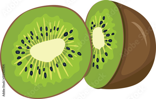 Fresh green kiwi fruit slices, juicy and ripe, are isolated on a white background