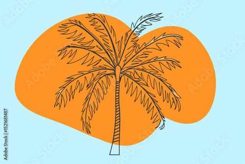 Two palm trees with orange backgrounds in a tropical style  