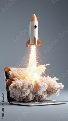 Rocket Launches From Laptop, Showcasing Creativity and Innovation in Technolo...
