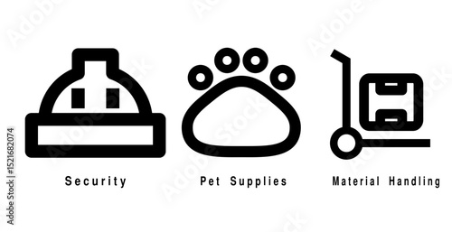 Security, Pet Supplies, Material Handling Vector Icons Set