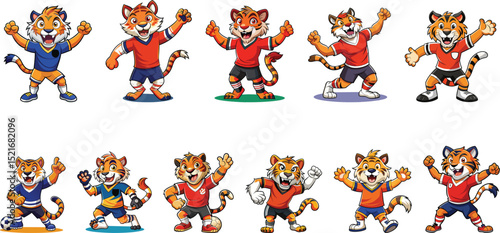 Tiger in soccer uniform mascot logo set vector illustration