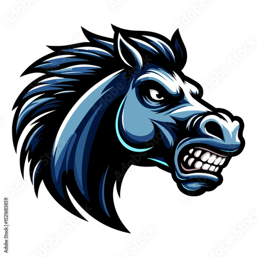 Aggressive Blue Horse Head: Vector Graphic Illustration