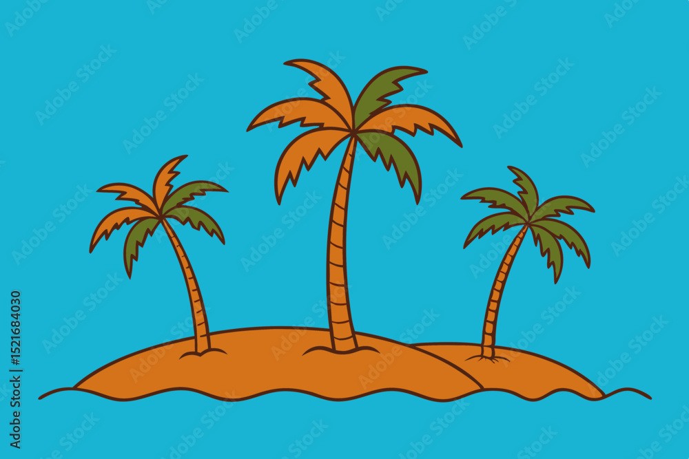 Orange palm tree illustration against blue background representing tropics Orange palm tree illustration against blue background representing tropics