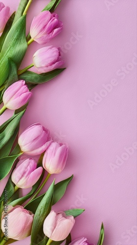 Beautiful Pink Tulips Arranged on a Soft Pink Background for Decoration or Ce...