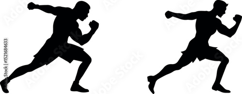 Silhouette of a male boxer throwing punches in action pose, isolated on white background