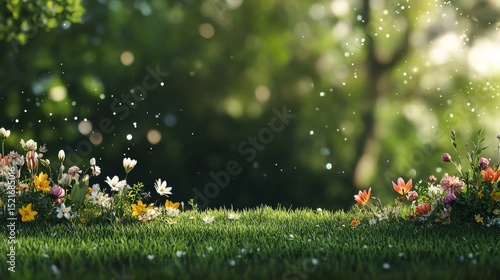Colorful Flowers Bloom Under Soft Sunlight in a Lush Garden Setting With Spar...