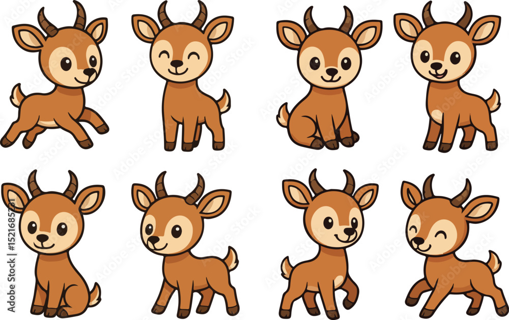 vector illustration of little baby deer antelope cute funny cartoon mascot character cartoon with 8 poses vector illustration of little baby deer antelope cute funny cartoon mascot character cartoon with 8 poses