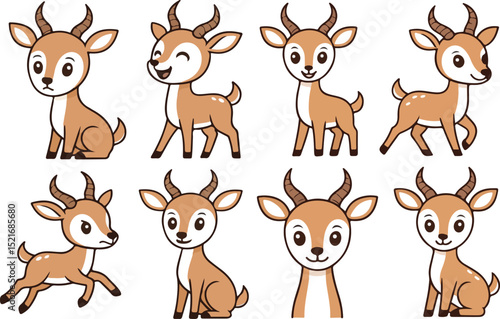 vector illustration of little baby deer antelope  funny cartoon mascot character cartoon with 8 poses 