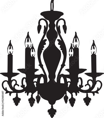 Elegant Ornate Chandelier Silhouette Isolated on White