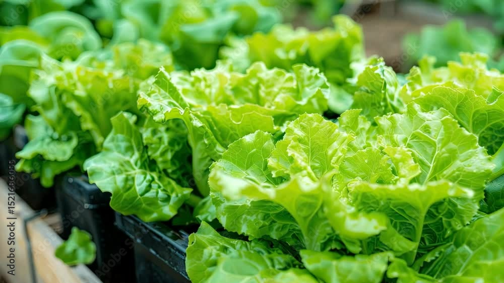Lush green lettuce thriving in a greenhouse during the summer season offers a glimpse of healthy growth and abundant produce Lush green lettuce thriving in a greenhouse during the summer season offers a glimpse of healthy growth and abundant produce