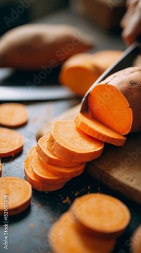 Cooking With Fresh Sweet Potatoes in a Kitchen Setting While Preparing a Heal...