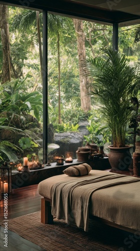 Relaxing Spa Treatment in a Tranquil Forest Setting With Natural Light.