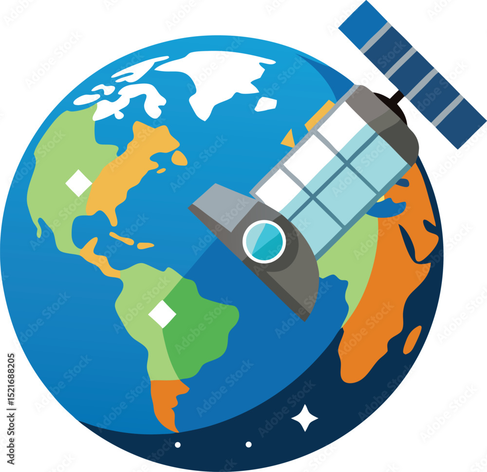 Fototapeta premium satellite icon orbiting earth on white (eps)