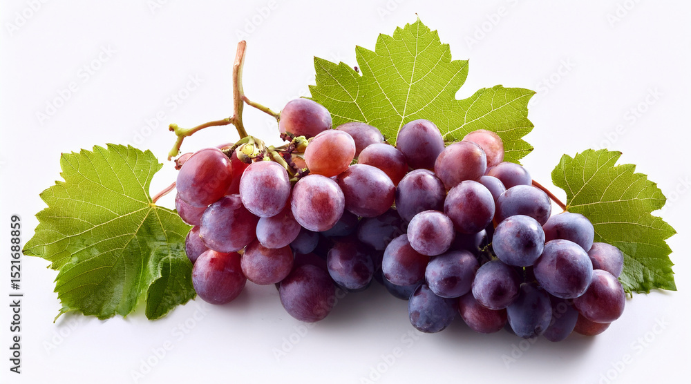 Fototapeta premium Grapes with leaves with shadow on white background