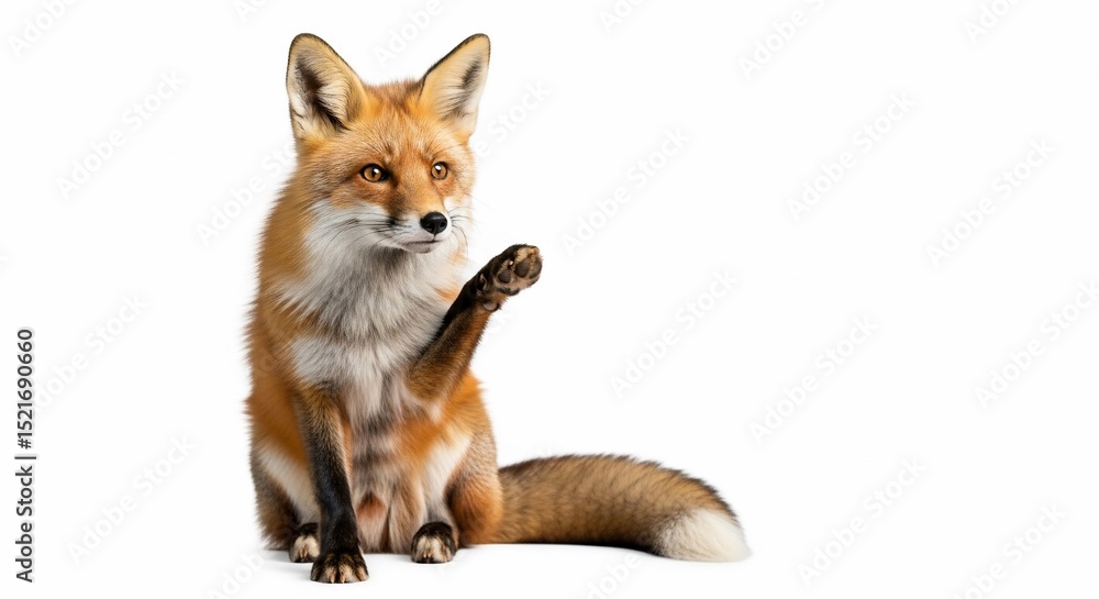 Fototapeta premium Red fox wildlife animal portrait cute fox raising paw pet mammal nature forest wild animal canine vixen