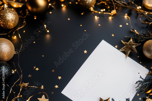 Elegant Black and Gold Ornaments With Festive Decorations for Celebration.