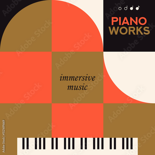 Piano. Musical poster for your design. Music elements design for card, invitation, flyer. Music background vector illustration. Music piano keyboard.