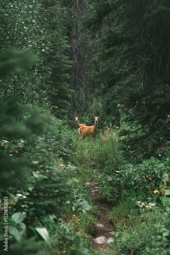 Deer Standing Among Lush Green Trees in a Forest During the Day