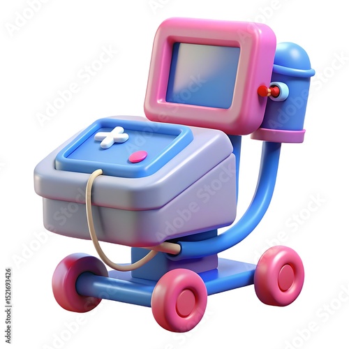 3d Cartoon medical device on wheels isolated on white background