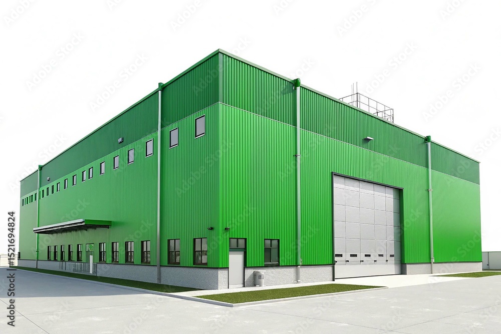 Fototapeta premium 3d green industrail building on white background