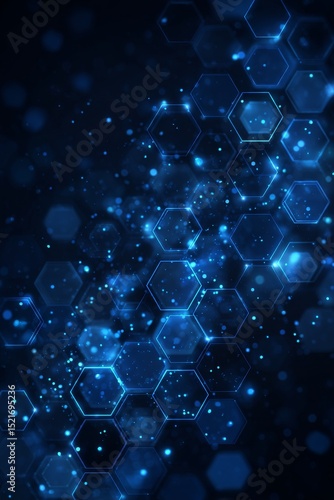 Abstract Blue Hexagonal Pattern With Glowing Effects in a Dark Background