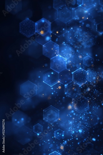 Abstract Blue Hexagonal Pattern With Glowing Effects in a Dark Background.