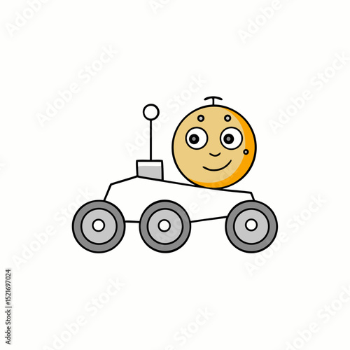 Cute cartoon mars rover with happy planet face